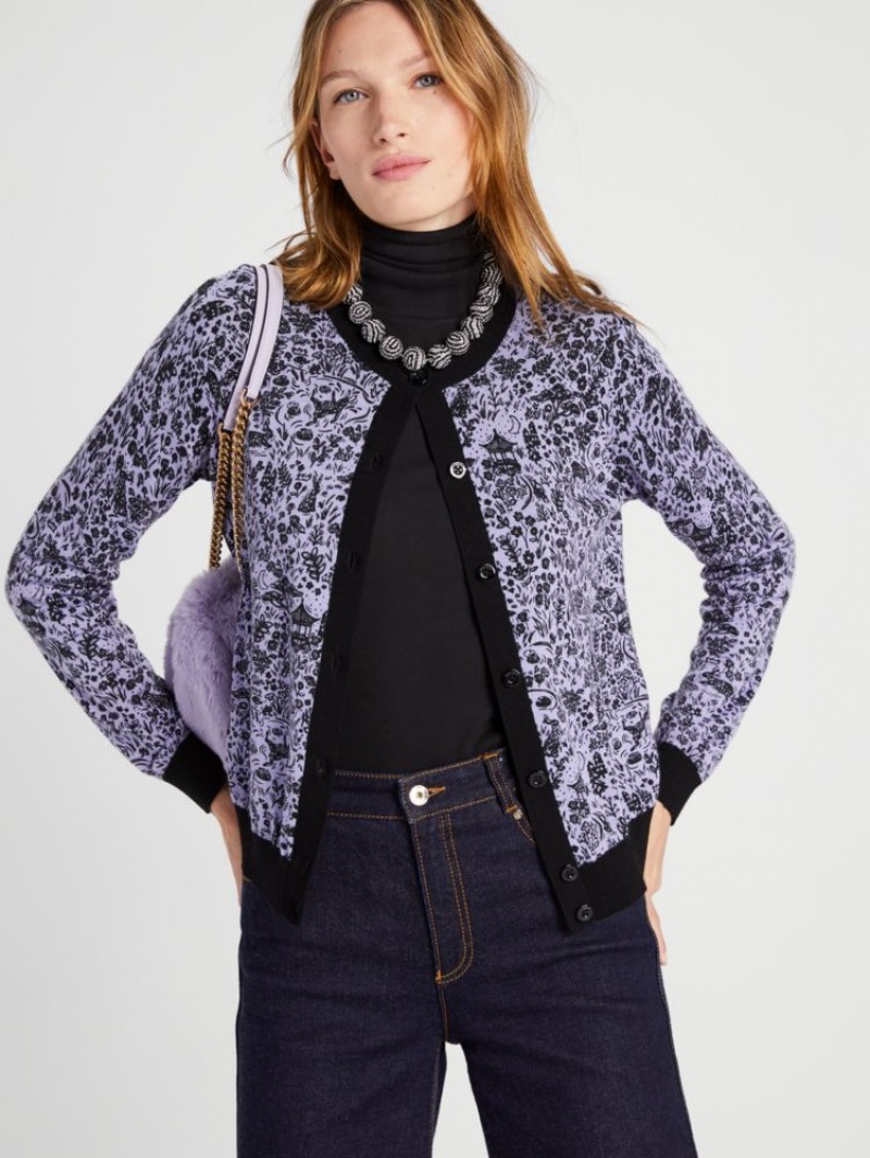 Kate Spade Year Of The Rabbit Toile Cardigan Lavender Cream | 5782049-JV