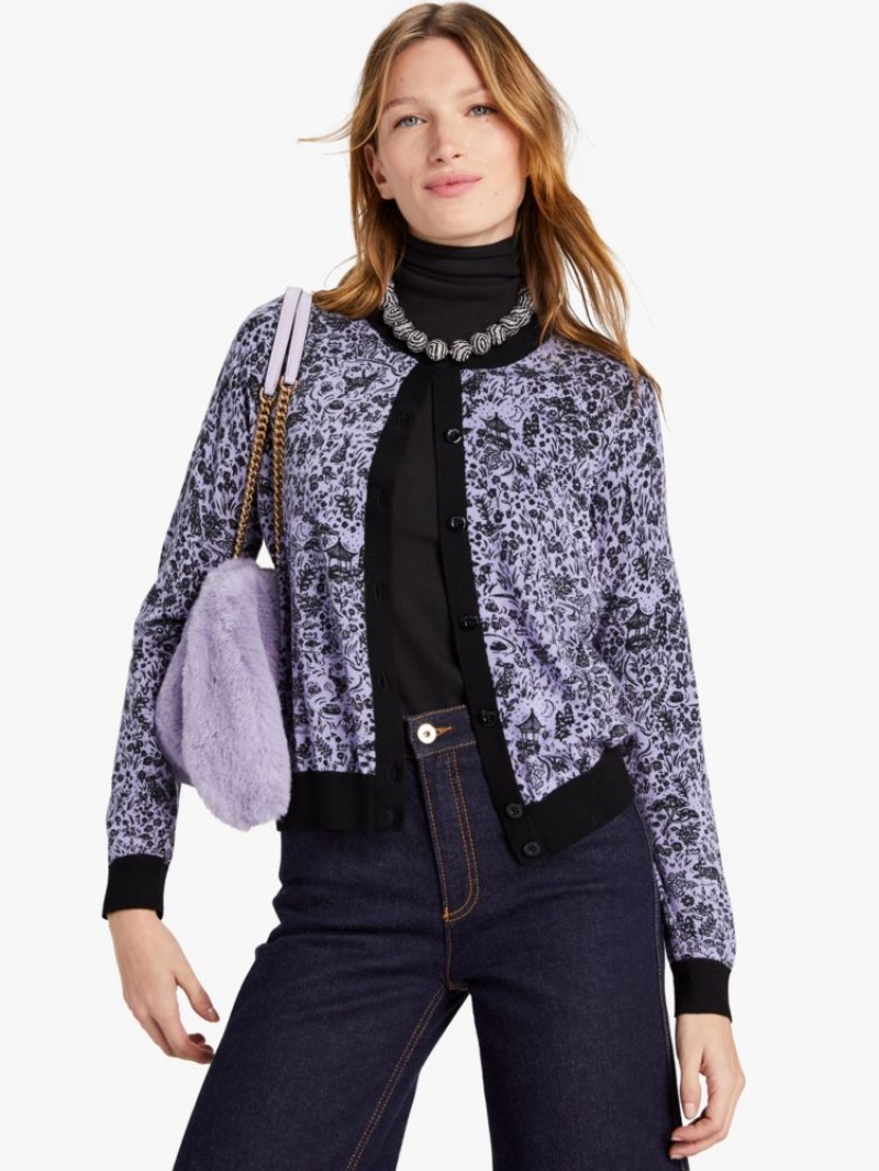 Kate Spade Year Of The Rabbit Toile Cardigan Lavender Cream | 5782049-JV