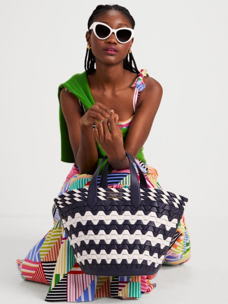 Kate Spade Zigzag Woven Leather Small Tote Blue Multicolor | 2948670-UH